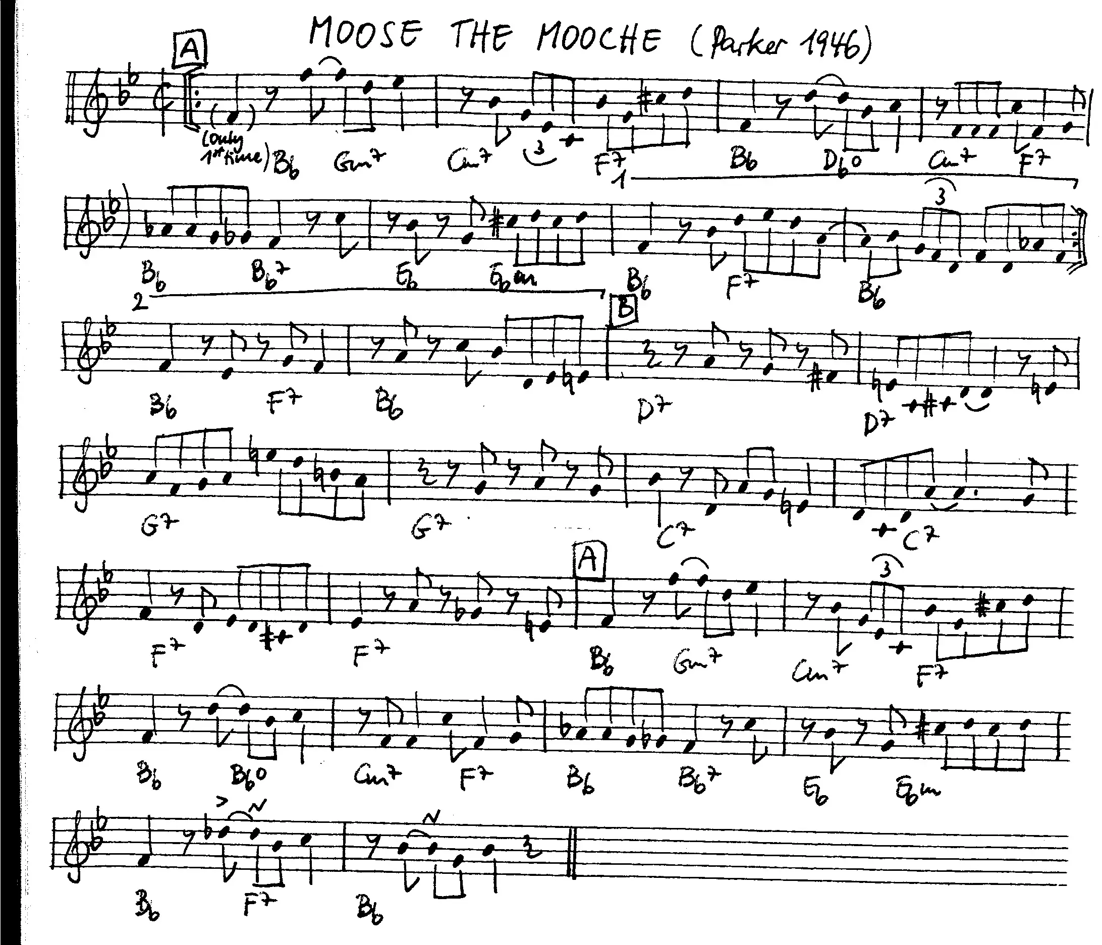 moose the mooche free jazz leadsheet - Courtesy of the Jungle Jazz Band